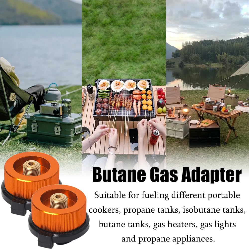 2PCS Butane Fuel Canister Adapter Butane Canister Nozzle Input Camping Stove Adapter Golden Camp Fuel Refill Adapter Propane to Butane Adapter for Camping Hiking Fishing