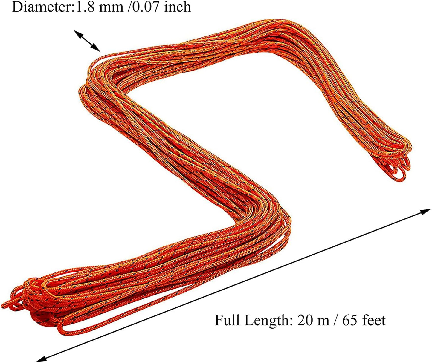 1.8mm Fluorescent Reflective Guyline Tent Rope Camping Cord Paracord,65 Feet