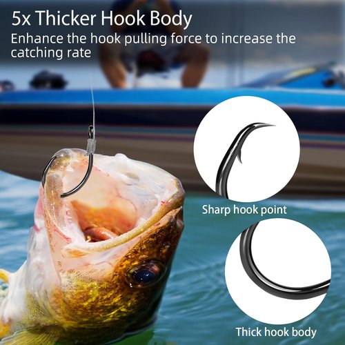 FishTrip Circle Hooks Saltwater 25pcs,in-Line Circle Fishing Hooks 5X Strong for Catfish,Black/High Carbon Steel/Non-Offset/Closed Eye/Wide Gap for Striped Bass Salmon (Size 2/0)
