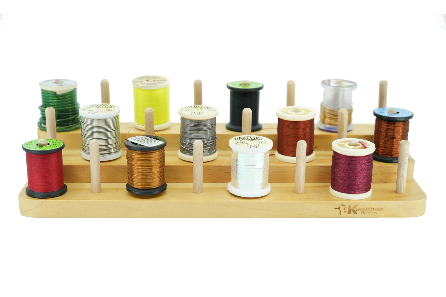 Kingfisher Fly Tying Thread Spool Stand, 24 Spools Capacity, Natural Beech Wood, 3 Layers, 1.57 inch (4cm) Tall Dowels.
