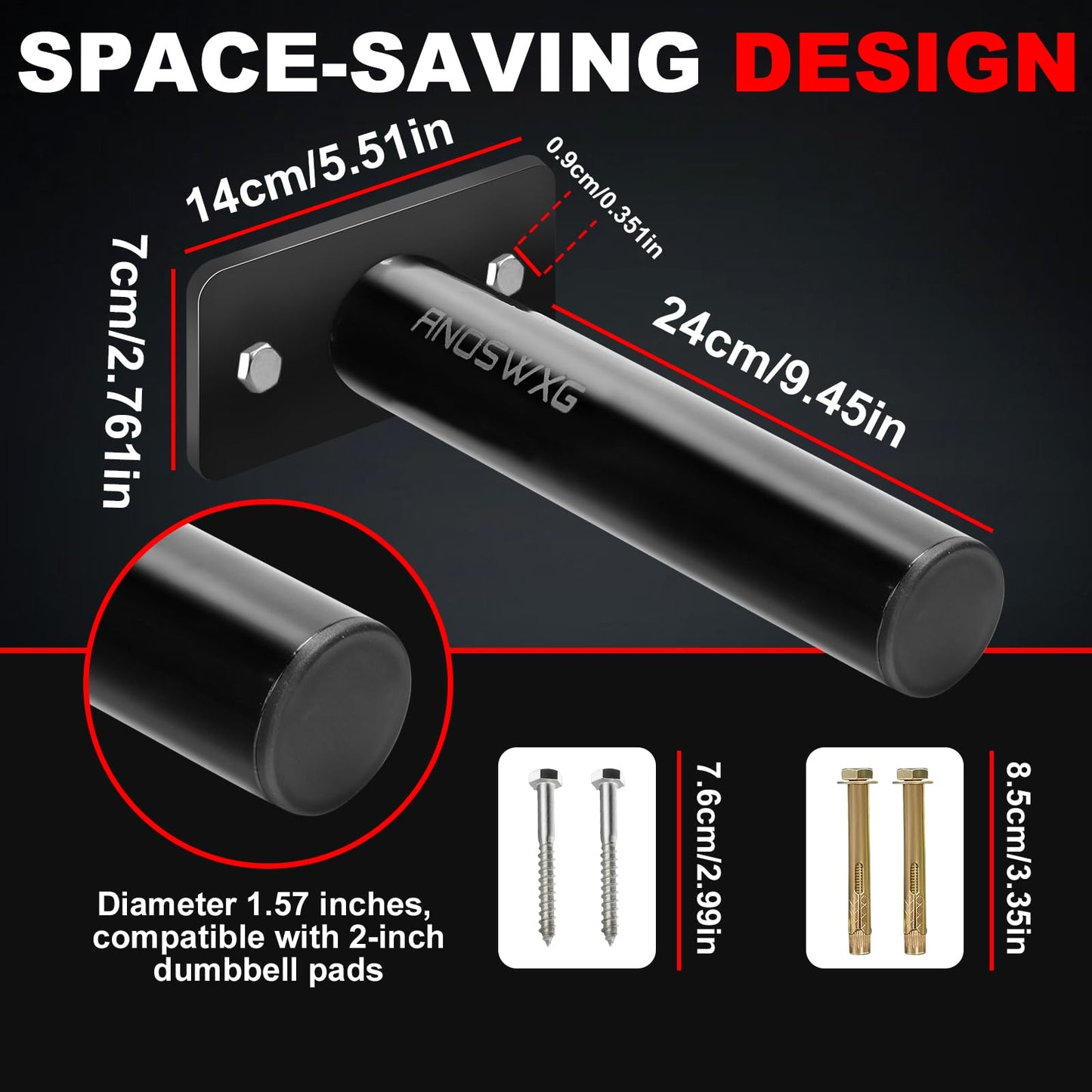 ANOSWXG Wall-Mounted Strength Training Plate Storage Rack – Heavy Duty 2” Weight Plate Holder with Foam Padding, Bumper Plate Storage for Home Gym, Garage, and Power Rack (Black-2pis)