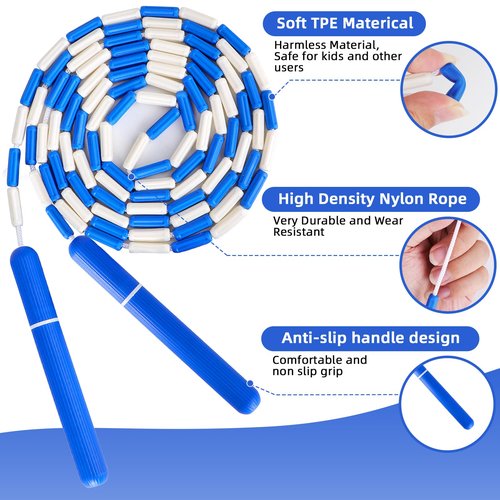 CAPARK Jump Rope Segmented Soft Beaded Skipping Rope Adjustable Tangle Free Jumping Rope for Kids Men Women Exercise, Weight Loss, Keeping Fit and Training 9.2 Feet (3PCS-Blue)