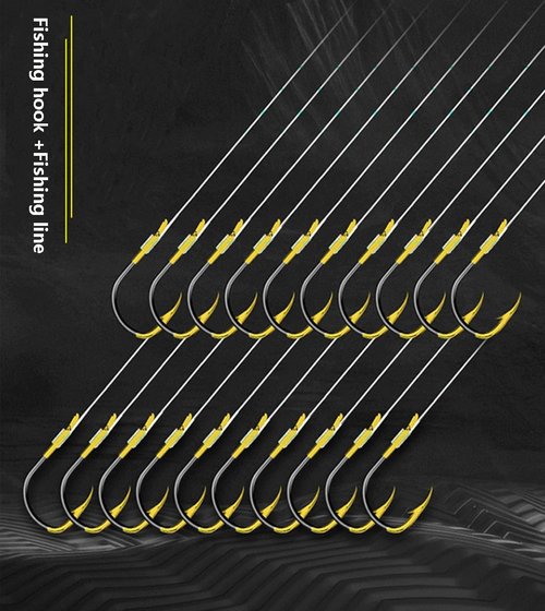 Dyxssm Small Fishing Hooks with Line, Pre Tied Tiny Fishing Hook on Nylon Line (Pack of 20) (Black Gold, 6# (7.7lb-11lb))