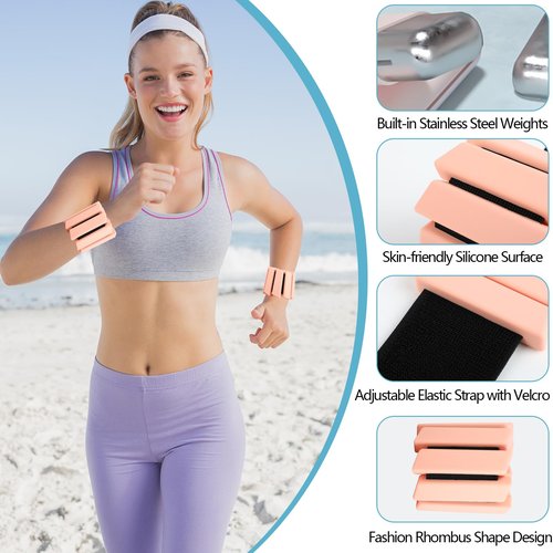 Ankle & Wrist Weights for Women Kids Men - Adjustable Silicone Ankle Weights Set of 2 (1Lb Each), Wearable Arm & Leg Workout Weights Set for Yoga Dance Pilates Cardio Aerobics Walking (Light Pink)