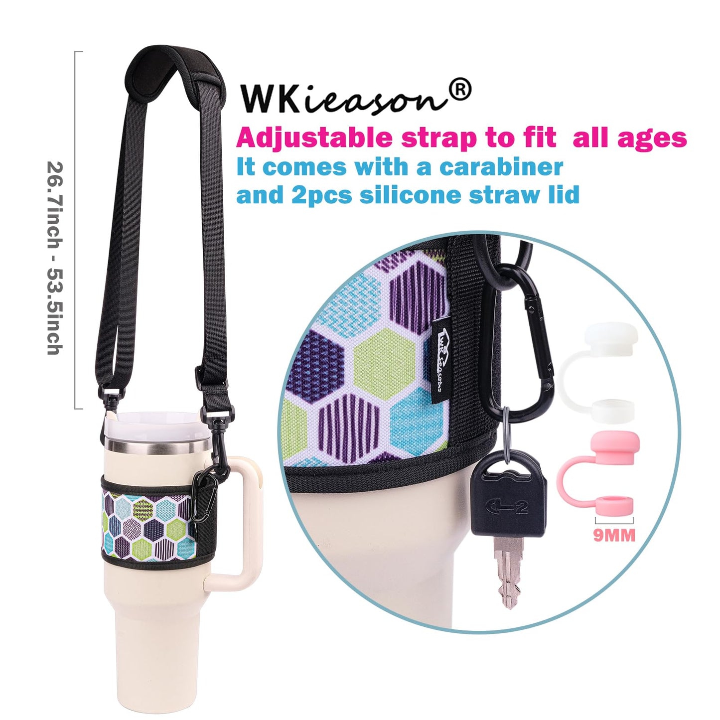WK IEASON Water Bottle Handle Shoulder Crossbody Strap Shoulder Strap for Stanley Tumbler 30-40OZ with Straw Cover & Carabiner for Stanley Cup Accessories
