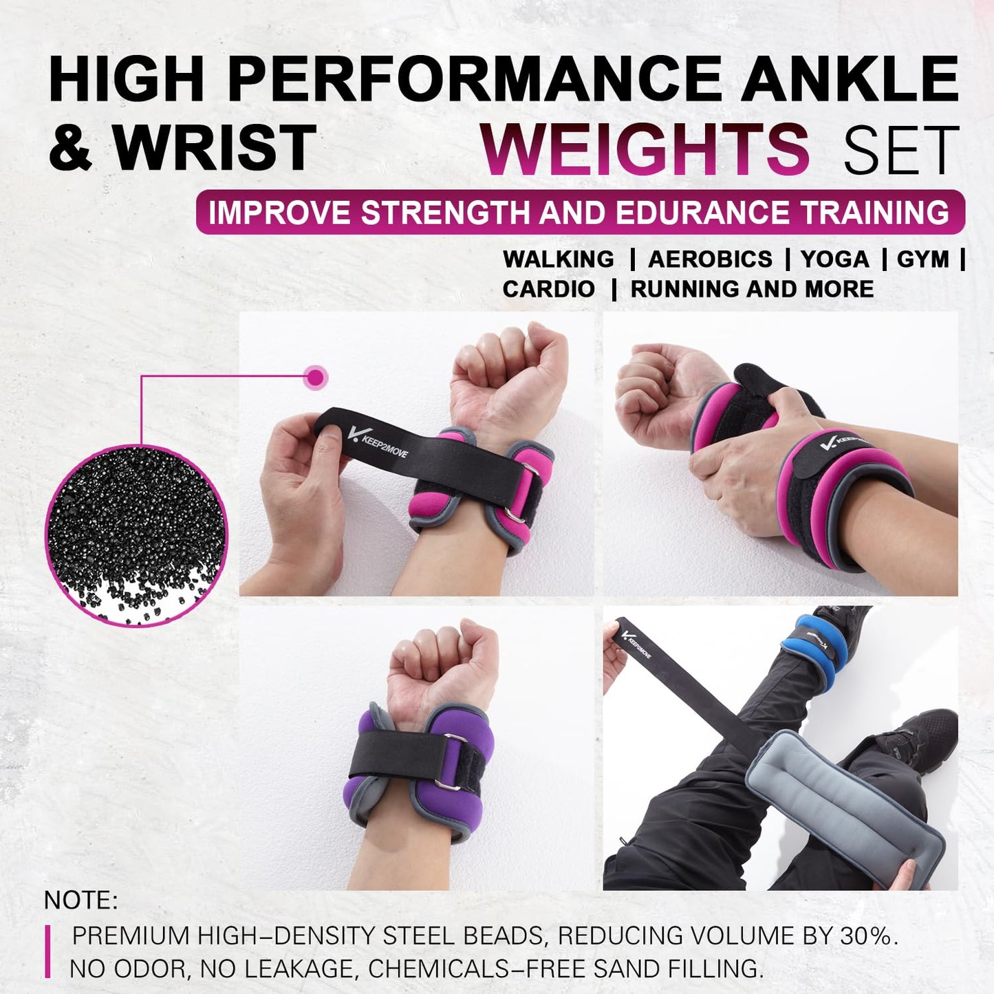 KEEP2MOVE Ankle Weights for Men Women Kids 1 Pair 2Lbs Each, Rectangular Strength Training Wrist Weights with Adjustable Strap for Walking, Running, Pilates, Yoga, Dance, Aerobics, Cardio Exercises