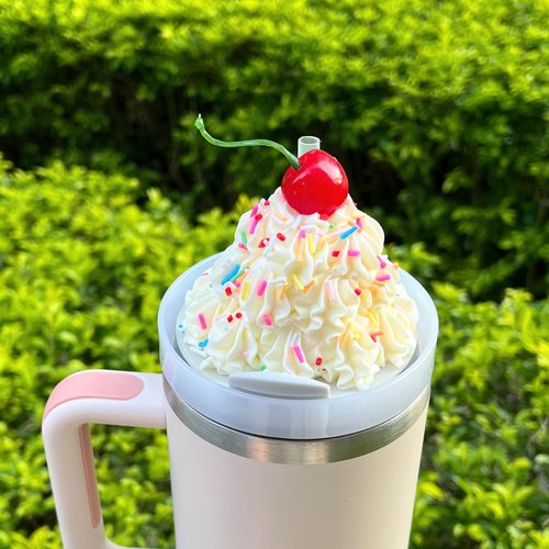 Whipped Stanley Topper, Ice Cream Charms for Stanley Cups Accessories with Silicone Straw Cover Cap for Tumblers,Compatible with Stanley Cup Lid Accessories Charms (40 OZ)