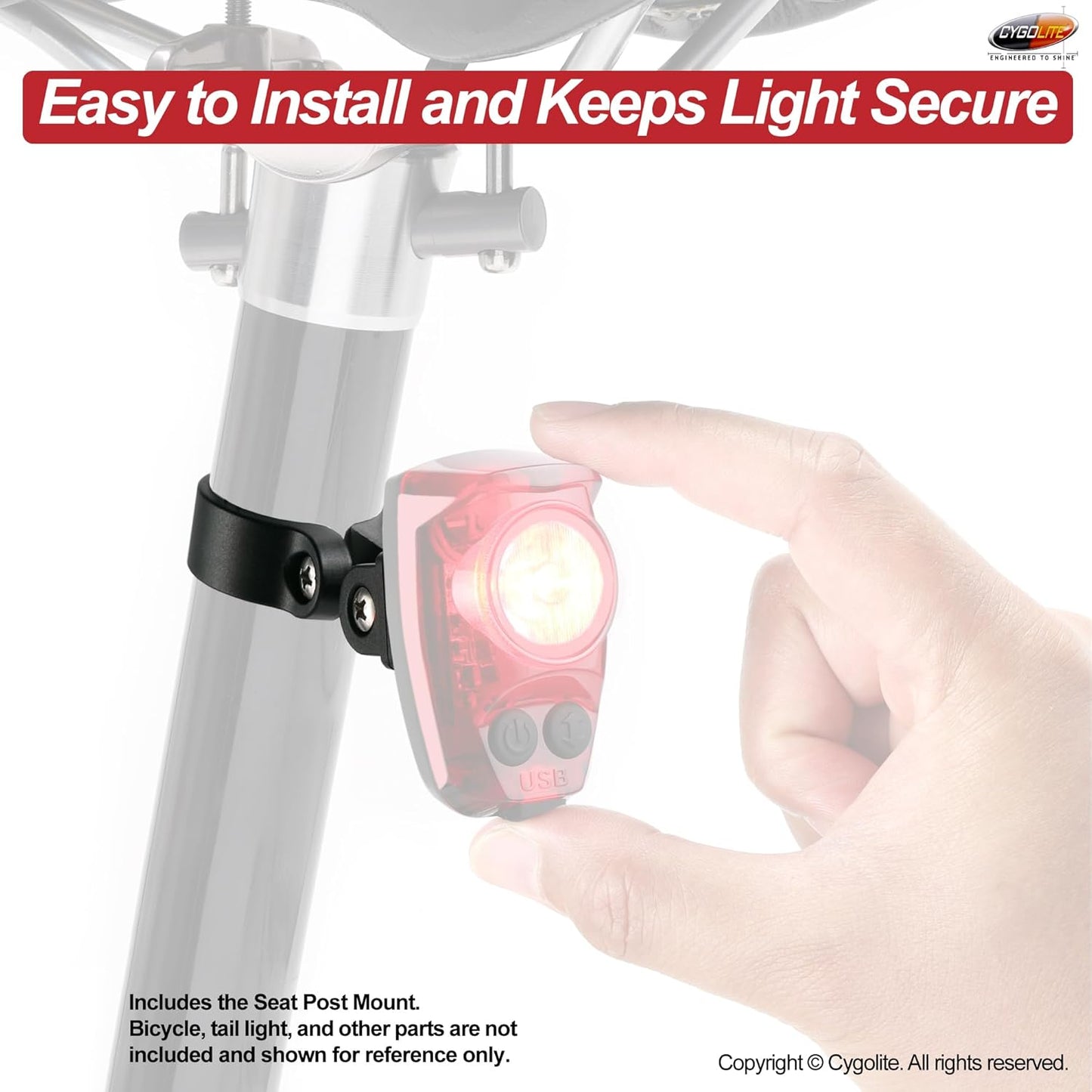 Cygolite Seat Post Mount for Hypershot, Hotshot Pro, and Hotshot Bicycle Tail Light Series with Hard Mounts