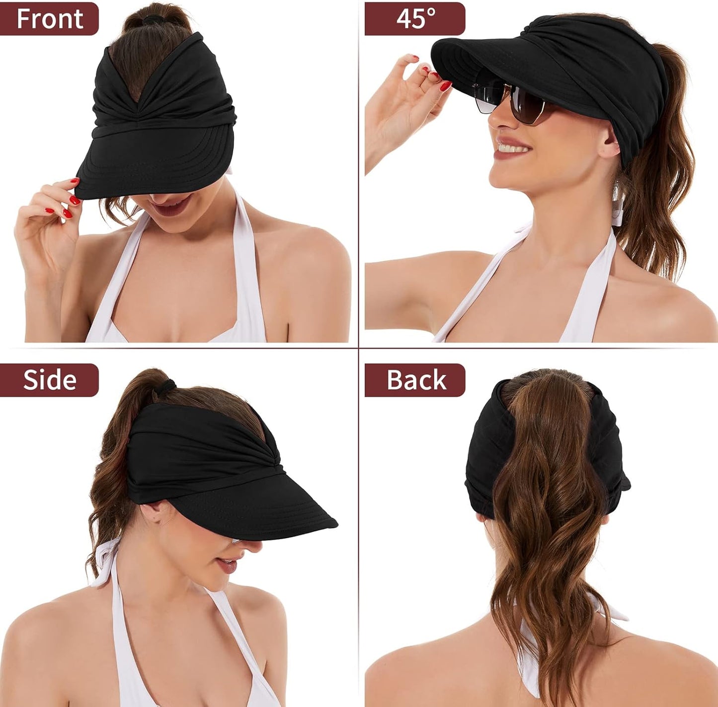 UV Protection Sun Hats for Women | Wide Brim Summer Visor with Ponytail