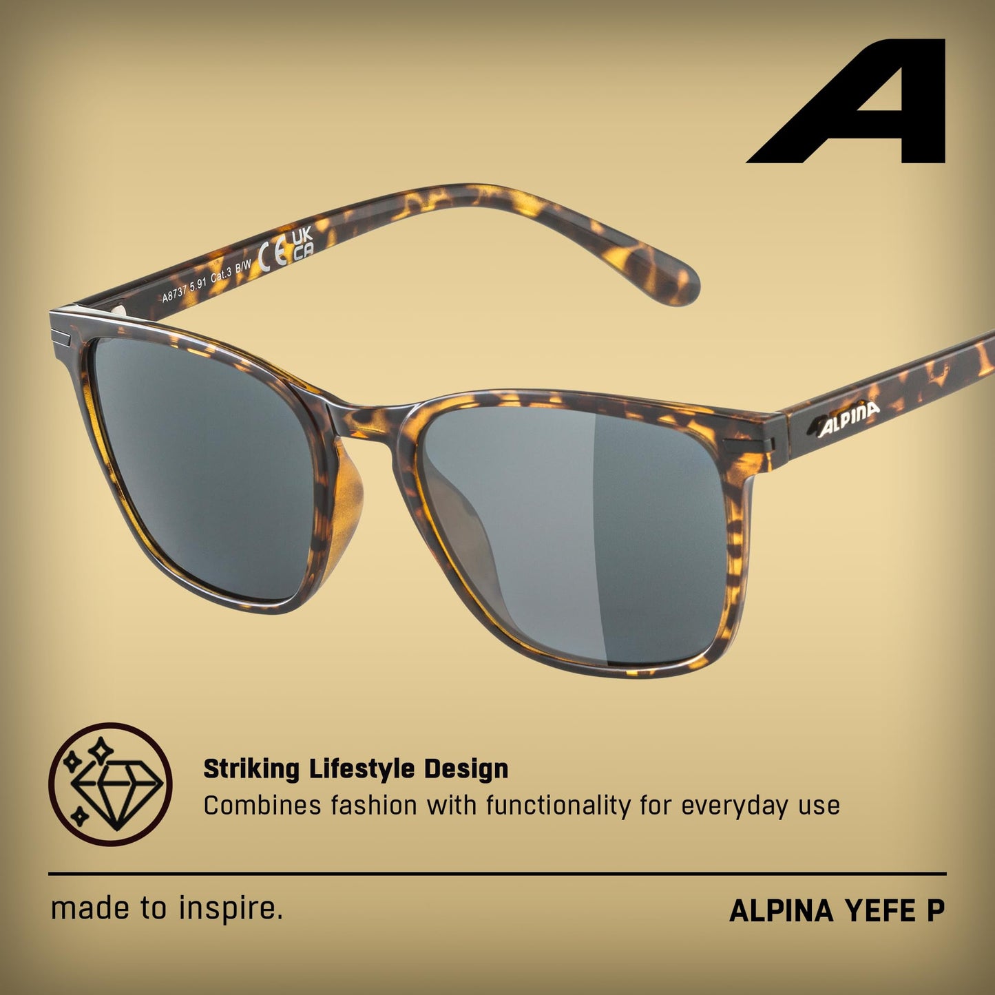 ALPINA YEFE P - Sunglasses with 100% UV Protection for Adults - Polarized, Mirrored & Shatterproof - Havana Gloss - One Size