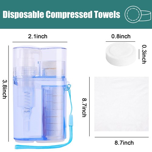 BigOtters Compressed Towels with Bottle, Disposable Towels for Face with Reusable Dispenser Carry Case Portable Washcloths Survival Kit for Outdoors Hiking Camping Hotel Travel