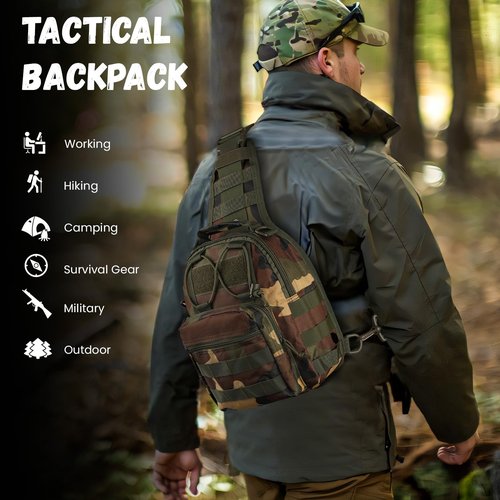 flipfit 900D Outdoor Tactical Shoulder Bag, Men Women Waterproof Lightweight Chest Sling Bag for Hiking Riding & Camping(Jungle Camo)