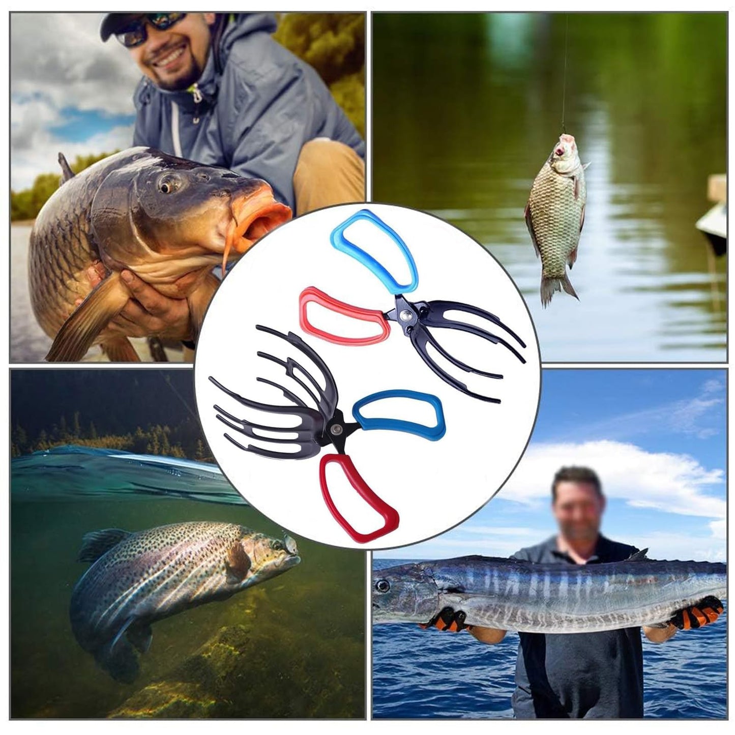 2 Packs Upgrade 2/3 Claw Fish Gripper, Metal Fishing Pliers Gripper Catch Fish Control Clamp, Three Teeth Fishing Pliers Control Forceps Fishing Accessories for Most Freshwater Fish Grip Tackle Holder
