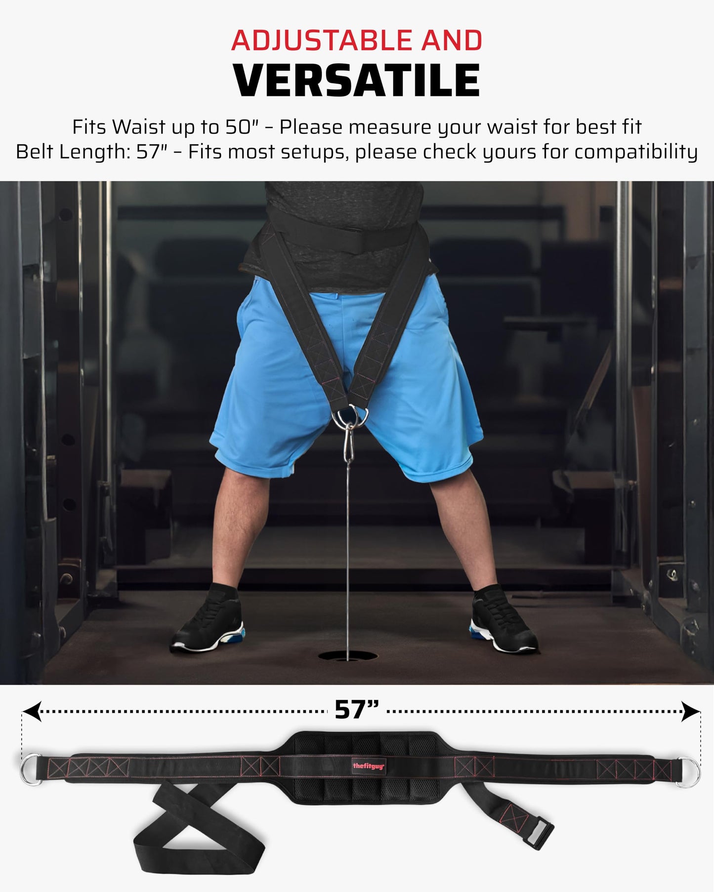 THEFITGUY Ultimate Belt for Belt Squats, Rack Attachment and Squat Machine, Structured Back Support, Stays Low During Down Movement, Padded Hip & Thigh Area, Buckle Strap - No Sliding Down, Heavy Duty