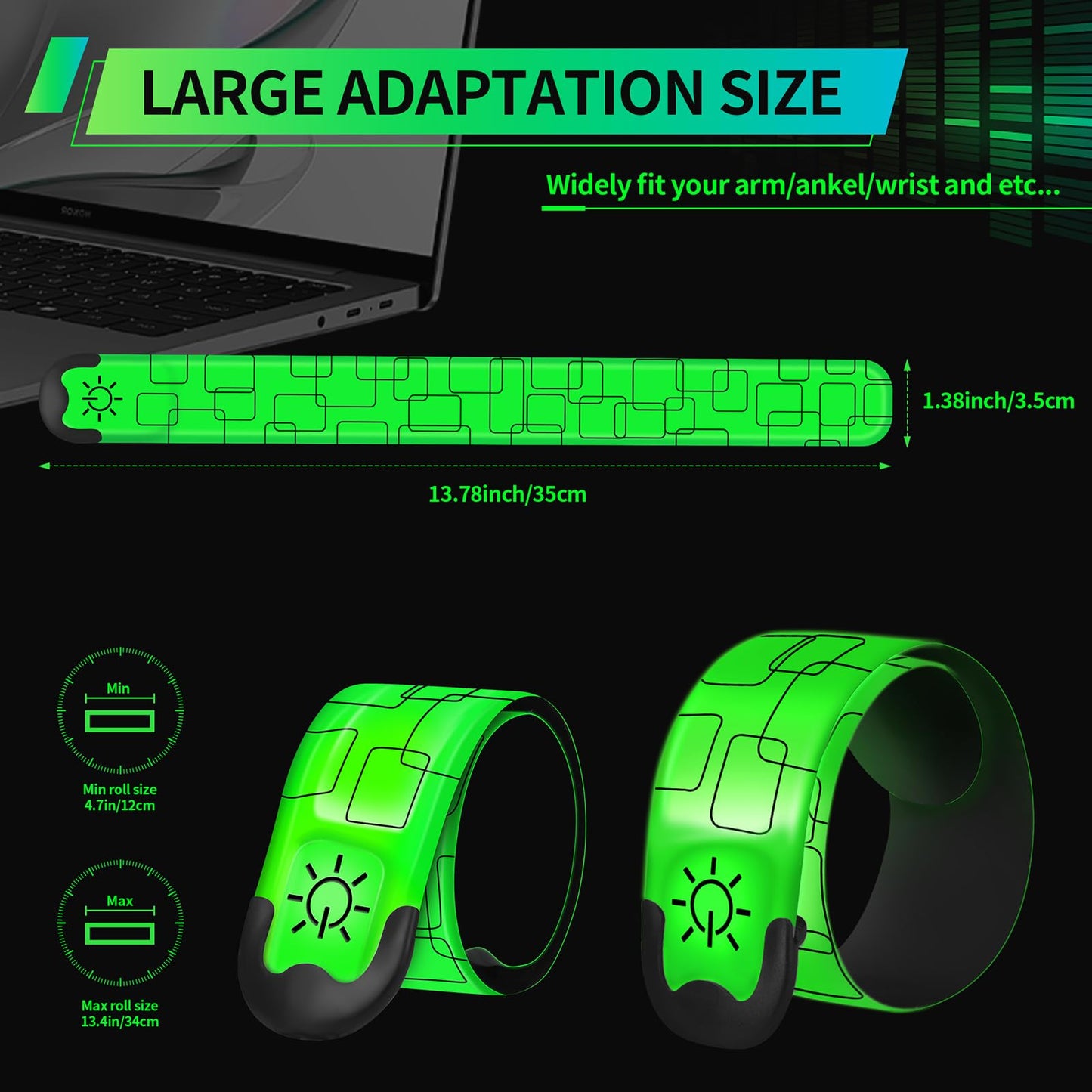 2PCS LED Armband for Running Walking at Night, High Visibility Reflective Running Gear Rechargeable LED Armband Light Up Arm Bands for Men Women Kids Night Cycling Walking Joggers Running Safety Gear