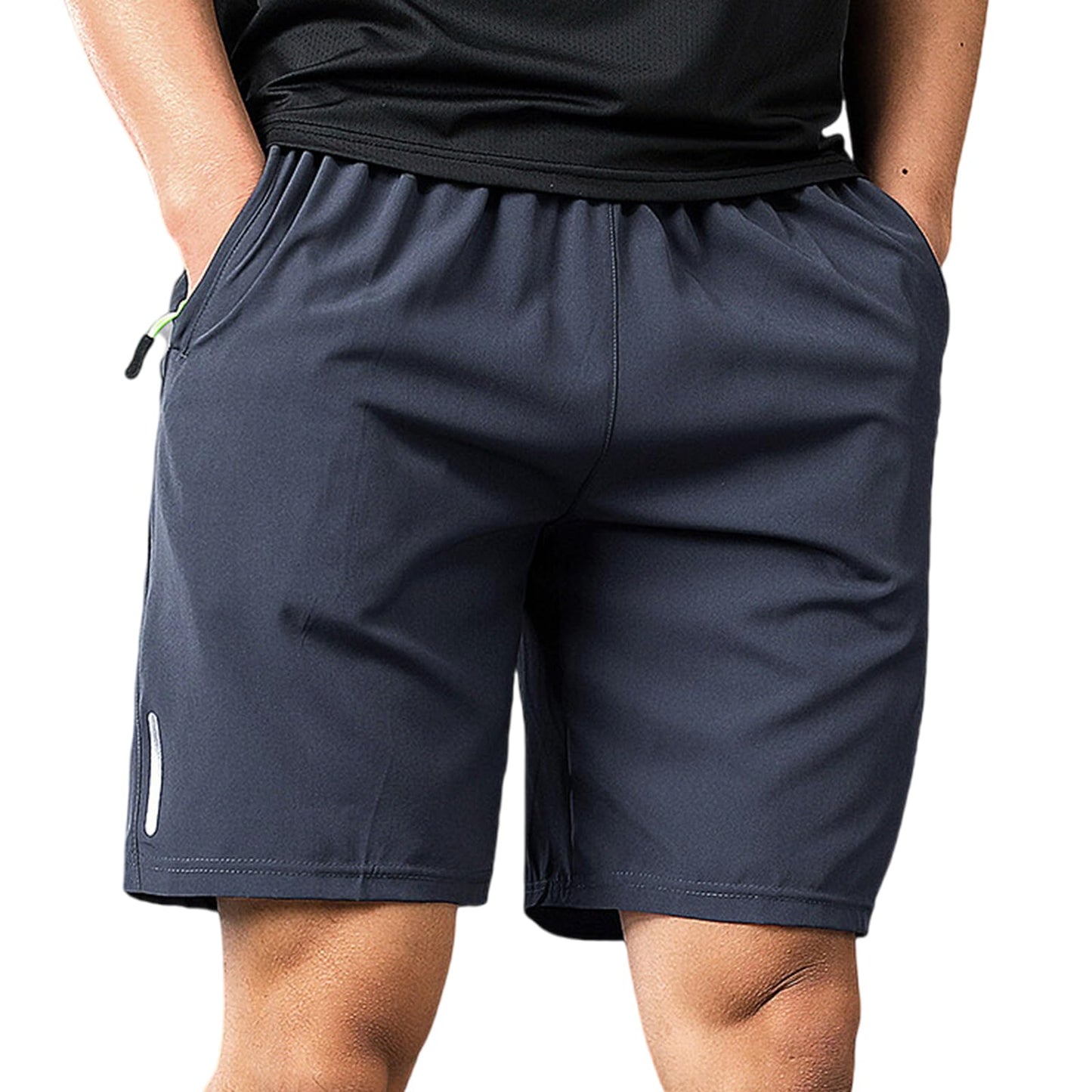 IBIH Men's Ice Silk Cooling Quick Dry Running Shorts Lightweight Breathable Gym Workout Short with Zipper Pocket Elastic,Grey,Medium
