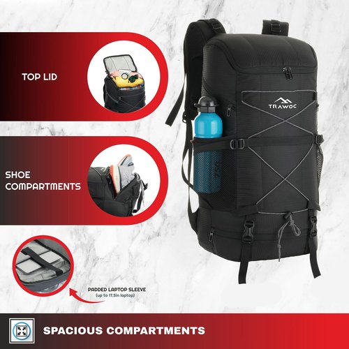 TRAWOC STEALTH 40L Travel Backpack for Men and Women, Laptop & Shoe Compartment Rain Cover,Casual Bag for trekking & Hiking