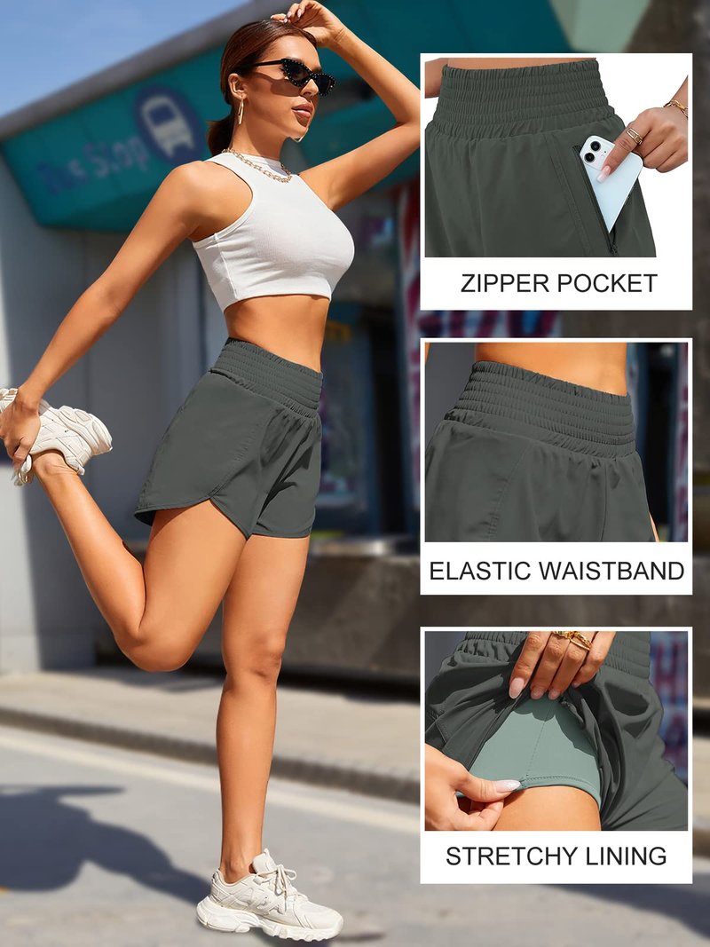 BMJL Women's Athletic Shorts High Waisted Running Short Pocket 2.5" Sporty Shorts Gym Elastic Workout Shorts(XL,SummerGreen)