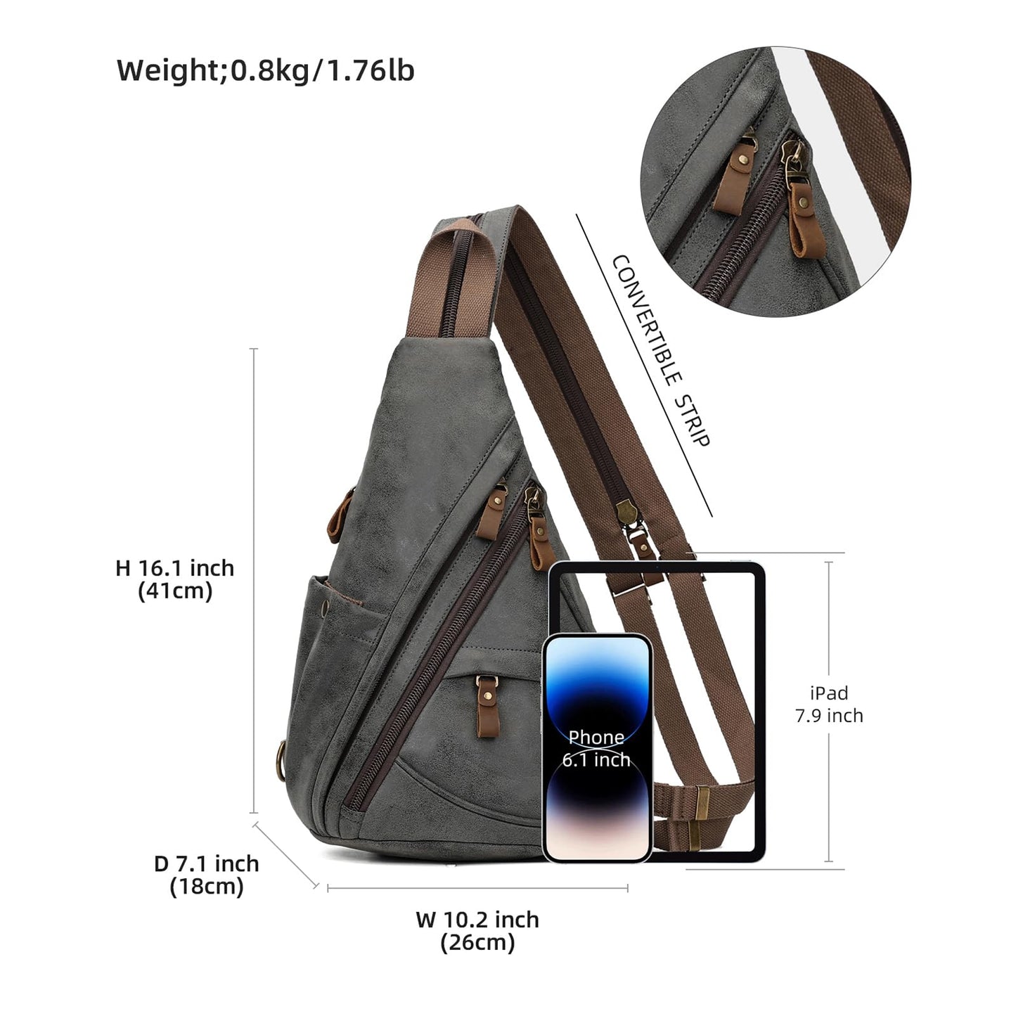 KL928 PU Leather Sling Bag - Small Crossbody Backpack Shoulder Casual Daypack Rucksack for Men Women