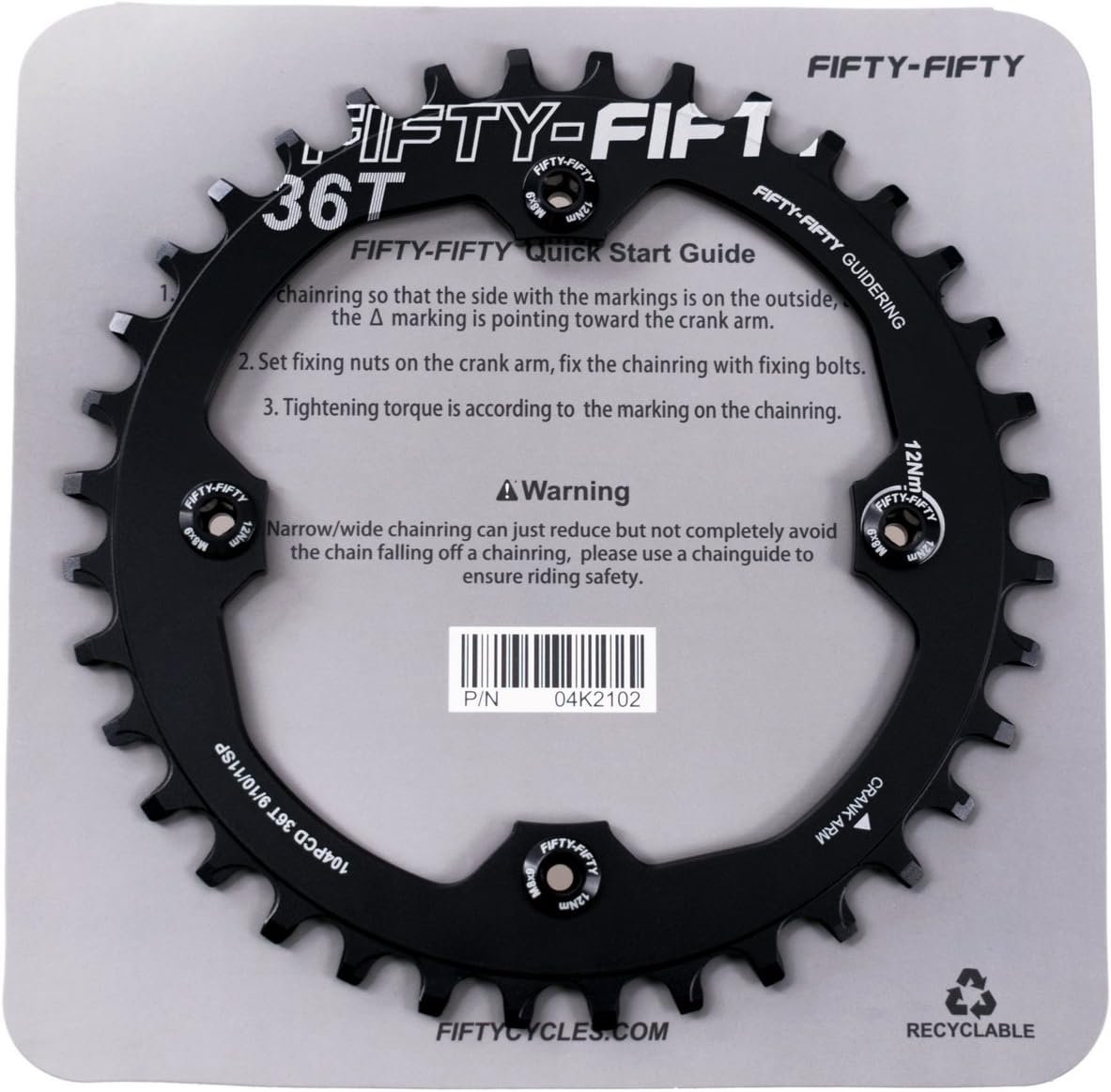 FIFTY-FIFTY Round 104BCD Chainring, 30T 32T 34T 36T Narrow Wide Mountain Bike Chainring, Single Chainring for 9/10/11-Speed with 4 Alloy Chainring Bolts for MTB