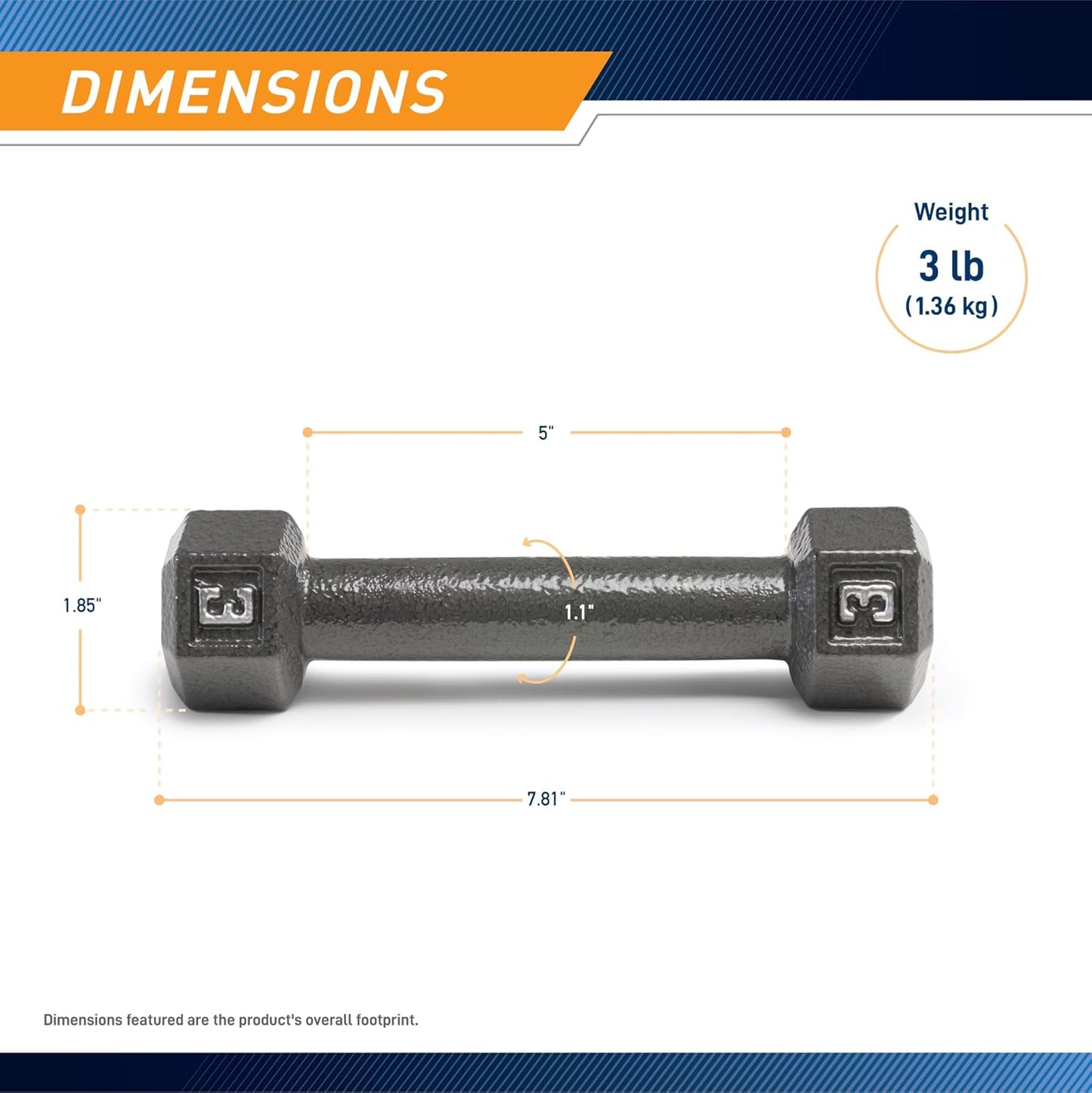 Marcy Cast Iron Hex Dumbbells Collection - Available size from 3-lb to 100-lb, SOLD INDIVIDUALLY