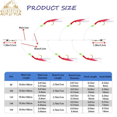 VINFUTIN Fishing Bait Rigs Lures Bait Luminous Sabiki Rigs Luminous Beads Bait Fishing Lure Saltwater/Freshwater Fishing Rig Swivels Hooks Fish Skin/Soft Shrimps Flasher Rigs (4 Packs)