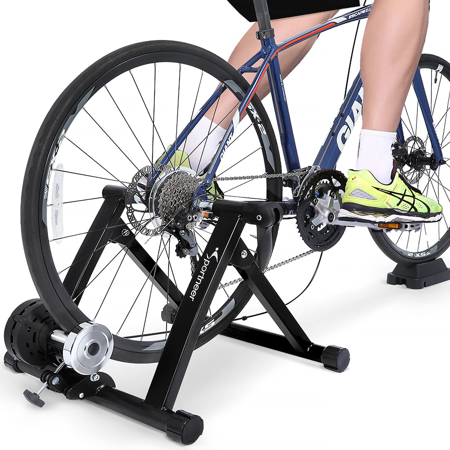 Sportneer Bike Trainer Stand Indoor Exercise - Sportneer Magnetic Bicycle Cycling Training Accessories with Noise Reduction Wheel Kit for Road Bike