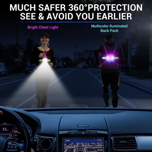 OrigCharge Running Vest for Women, Reflective Running Lights Vest for Night Runners, Running Accessories High Visibility Vest, Safety Reflective Belt for Men, Reflector Running Gear- IPX5 Waterproof