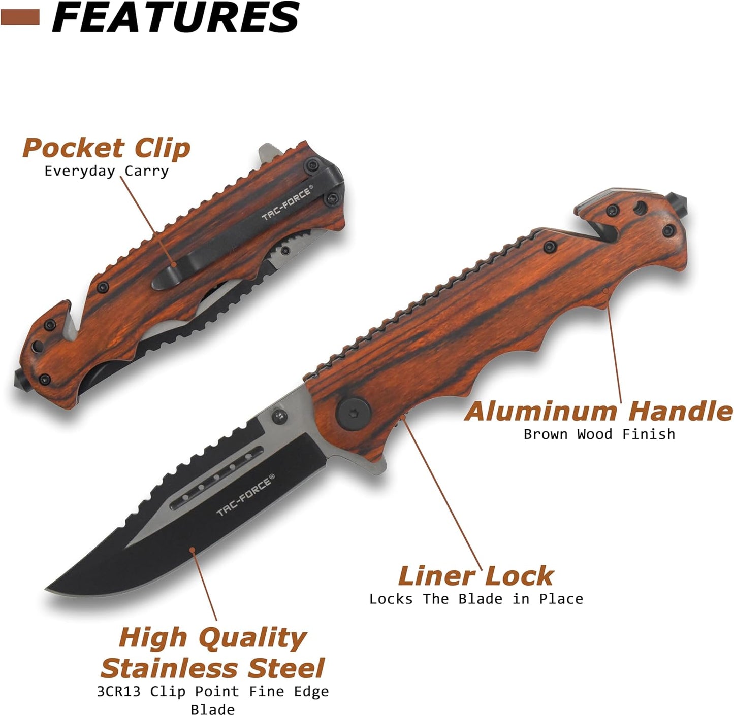 TAC Force TF-809 Series Spring Assist Folding Knife, Two-Tone Blade, 4.5-Inch Closed