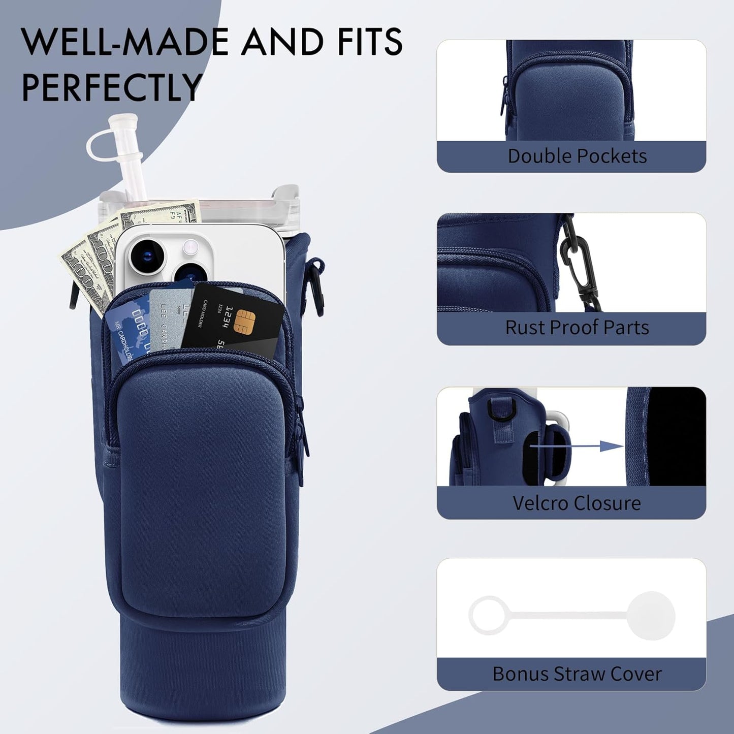 Water Bottle Carrier Bag for Stanley Cup 40/30 Oz | Adjustable Strap & Phone Pocket