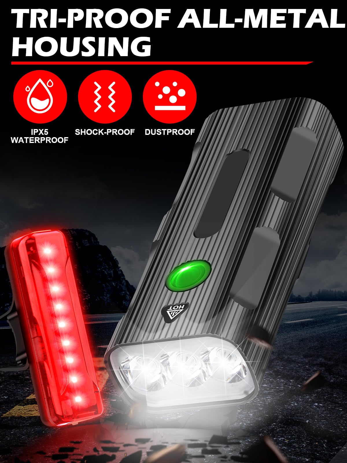 iKirkliten Bike Lights Front and Back, Rechargeable LED Bicycle Light Set for Night Riding, 5+5 Lighting Modes, IPX5 Waterproof, USB Type-C Bike Headlight