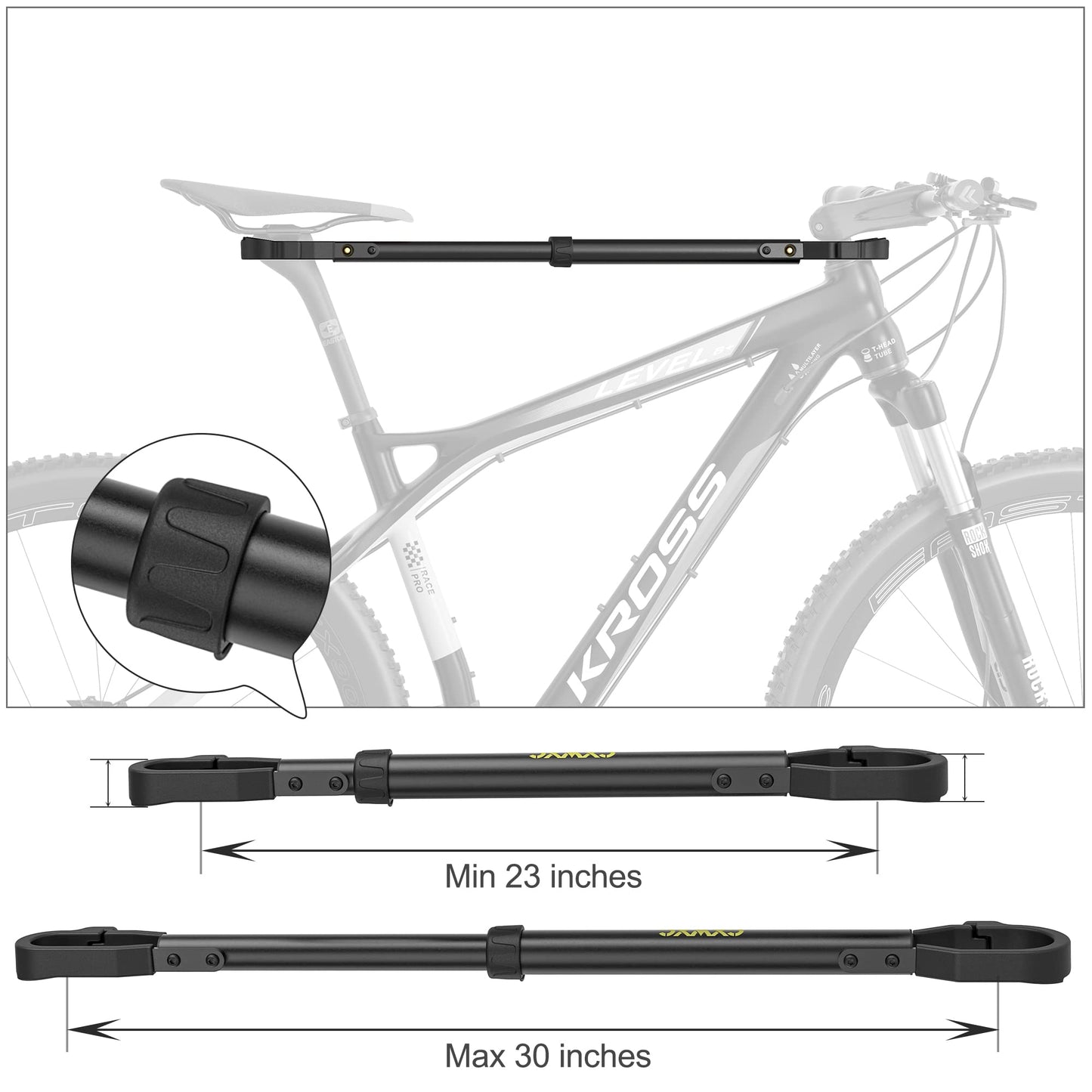 Bike Crossbar Adapter for Bike Rack (32kg/70lbs) - Top Tube Cross-Bar Adjustable - Bicycle Bike Adapter Bar for Low-Step Step-Through Bikes, BMXs, Ladies and Kids Bikes (1 PC)