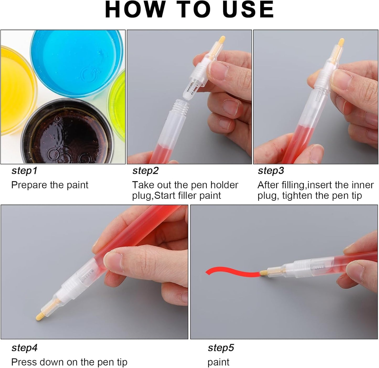 Acrylic Paint Markers,6 Pcs Empty Markers, Fillable Paint Touch Up Pen, Round Tilted Flat Head Refillable Paints Marker for Touch Up Graffiti Paper Drawing