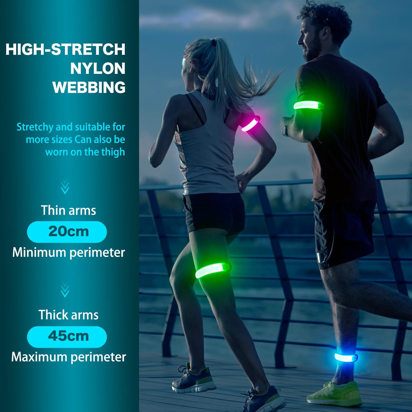 KOSKILL LED Armband Running USB Rechargeable(2 Pack), High Visibility Wristband for Runners, Joggers, Pet Owners, Cyclists, Adjustable Waterproof Reflective Bracelets for Night Running, Walking