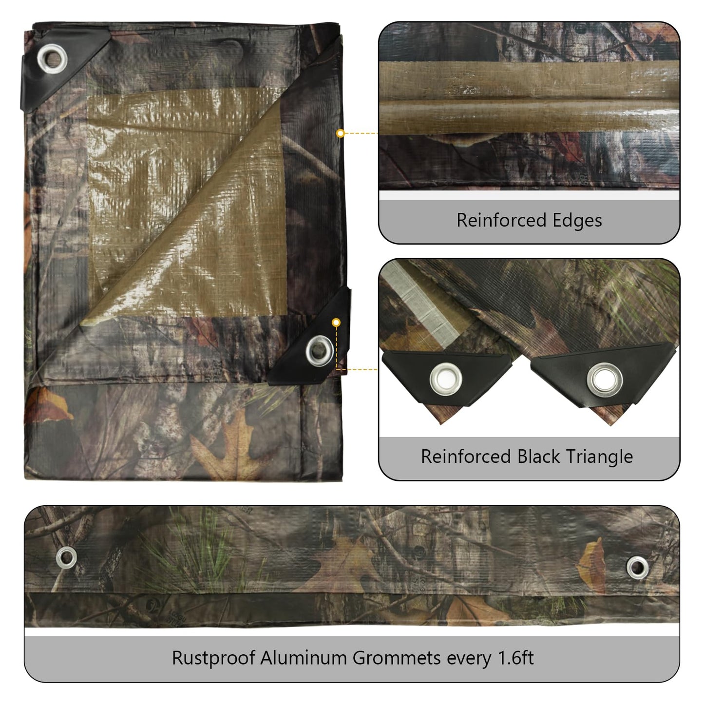 Tongcamo Heavy Duty 11 Mil Tarp Cover Waterproof UV Resistant Tarpaulin Used for Outdoor, Hunting, Camping, Backpacking, Canopy Tent, Ground Tarp, Cover Boat, Motorcycles, Roofs, Wood