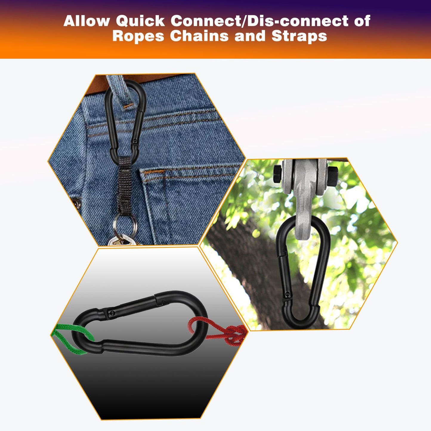 200PCS M5 Black Carabiner Clip,Bulk 3/16Inch Snap Hook Quick Link Small Carabiner Clips, 2'' Spring Link Buckle for Fishing Camping Hammock Dog Leashes-220LBS Holding Capacity.