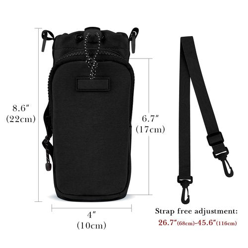 Linkidea Water Bottle Carrier with Strap Compatible with YETI Rambler Bottle 18oz/26oz, Owala FreeSip 24oz/32oz, Waterbottle Sling Bag Holder, Shoulder Strap with Phone Pocket (Black)