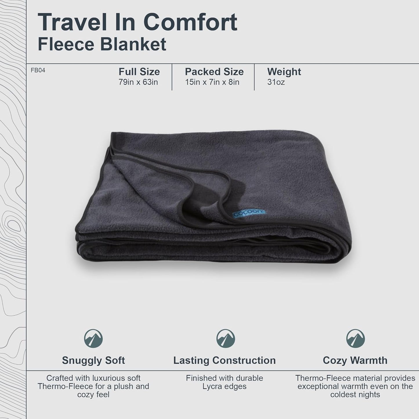 cocoon- Premium - Travel Fleece Blanket - Cozy, Soft, Warm, Lightweight - Regular 79" x 63"