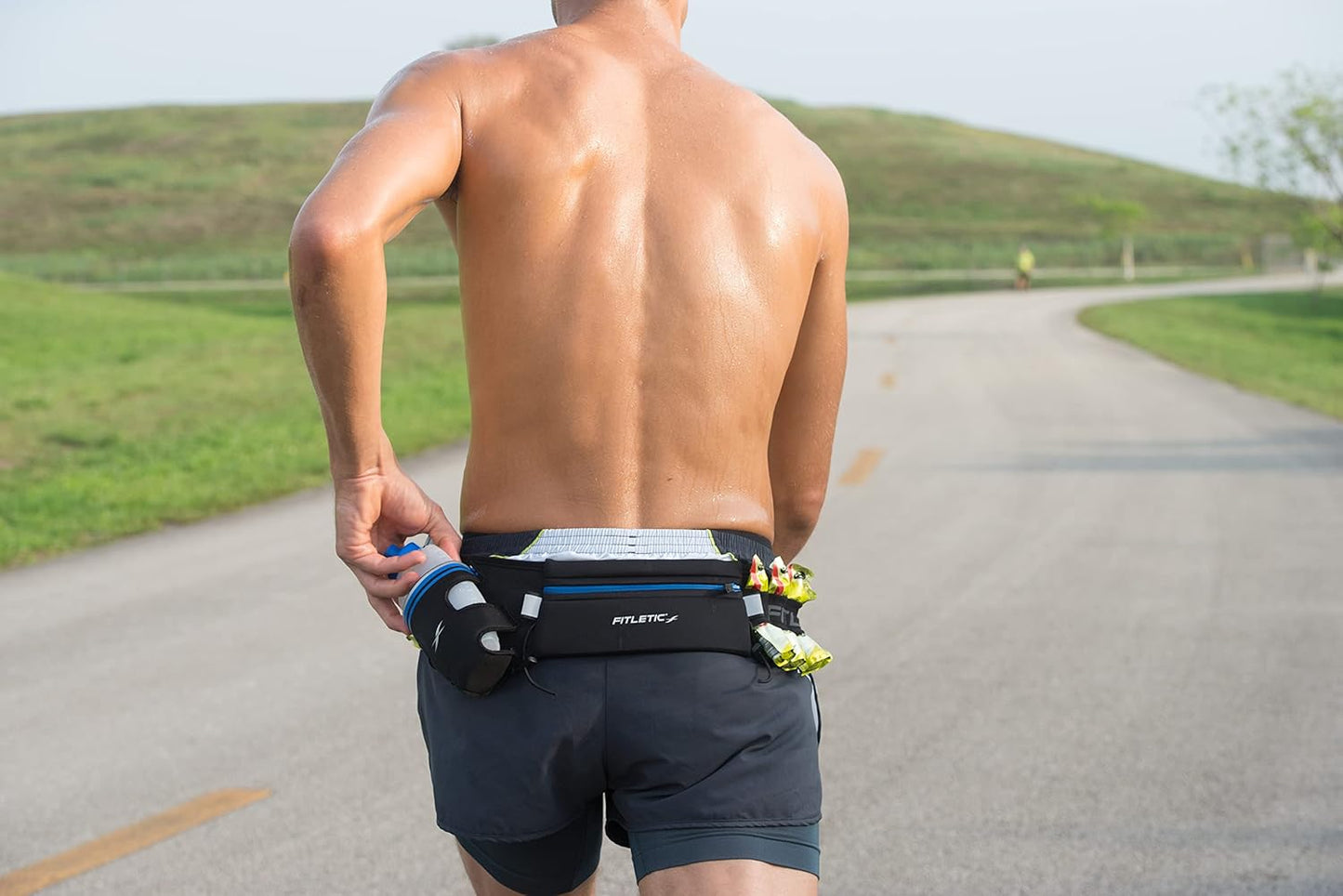 Fitletic Hydration Running Belt with 12oz Water Bottle – Bounce-Free Race Belt for Men & Women, Water-Resistant, Fits All Phones