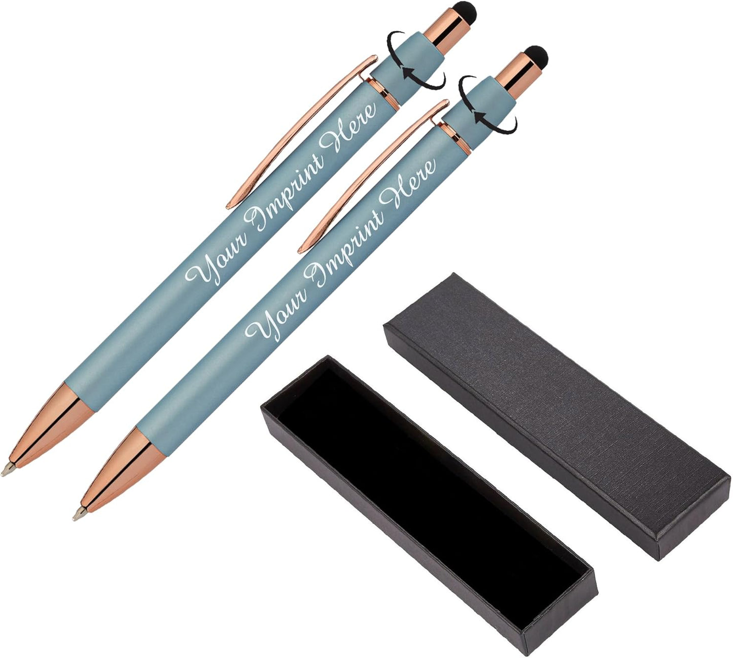 Fidget Pen for Adults - 2 Pack Stress Relief Pens with Gift Box - ADHD Anxiety - Metal with Rubber Grip - Focus for Office, Work (Black-Blue)