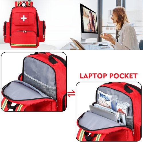 Gatycallaty First Aid Backpack Medical Emt First Responder Bag Empty Ems Emergency Home Health Hiking Trauma Travel Camping (red, Large)