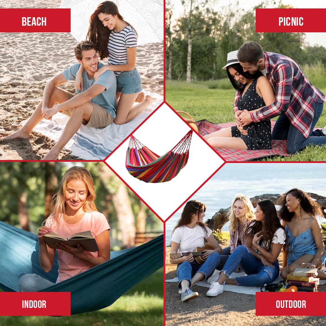 Aran co Ultra-Light Travel Camping Hammock with Tree Straps for Hanging - Durable Folding Hammock Up to 450lbs, Portable Hammock Camping for Indoor and Outdoor - Single/Red