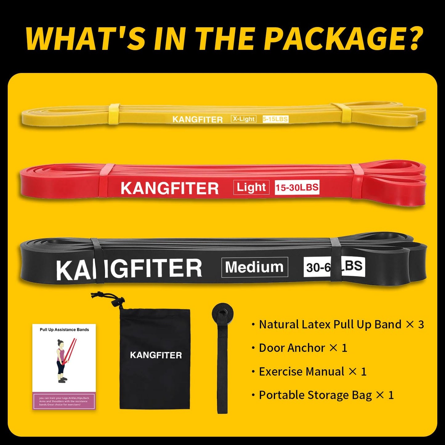 KANGFITER Resistance Bands for Working Out, Pull Up Bands for Men Women, Thick Heavy Resistance Band Set with Door Anchor, Elastic Exercise Bands for Body Stretching, Physical Therapy, Home Workouts