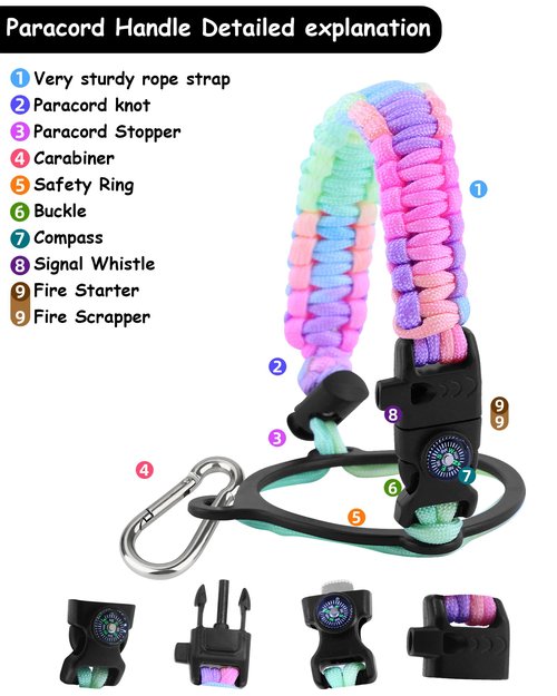 Ziimlpo Water Bottle Handle for Wide Mouth Bottles, Paracord Handle Compatible with 12, 16, 18, 32, 40, and 64 oz Water Bottles, Water Bottle Strap, Water Bottle Accessories