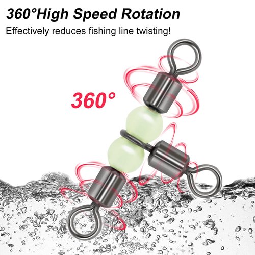 Goture Fishing Swivels,3 Way Swivels Fishing Tackle,T Shape Cross Line Rolling Swivels with Luminous Beads Saltwater Freshwater,Three Way Fishing Swivels Barrel Swivels for Catfish Rig(1 * 2,30pcs)