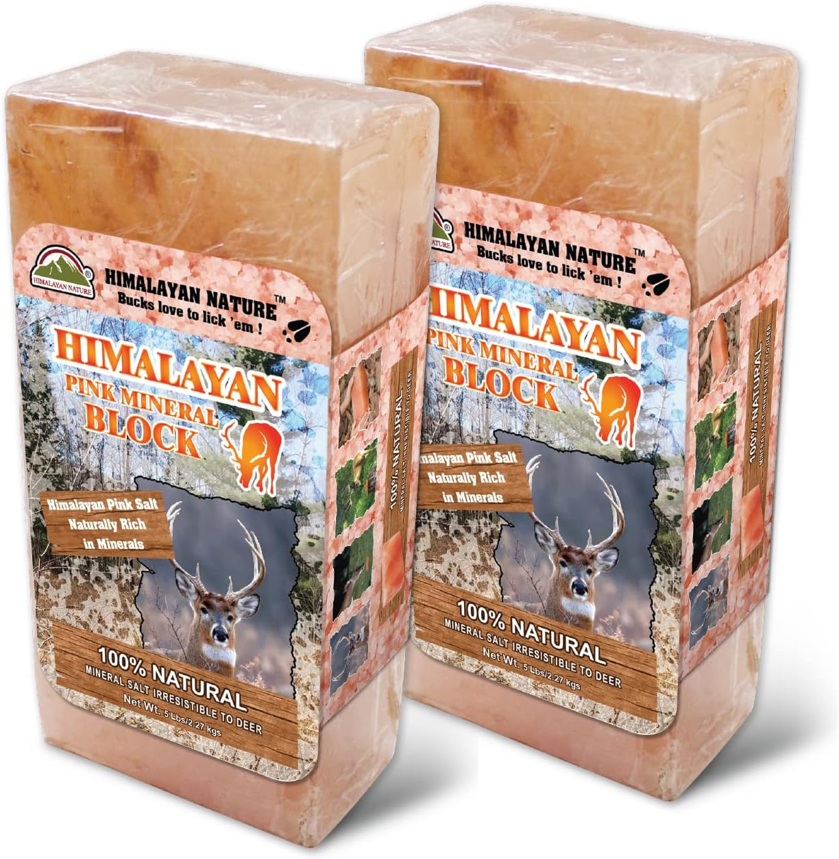 100% Natural Himalayan Rock Deer Salt Licking Block - Animal Licking Mineral Salt Block, Natural Feed Salts Bricks For Deer and Livestock Animals - 5 Lbs, 2x4x8 inch, Pack of 1
