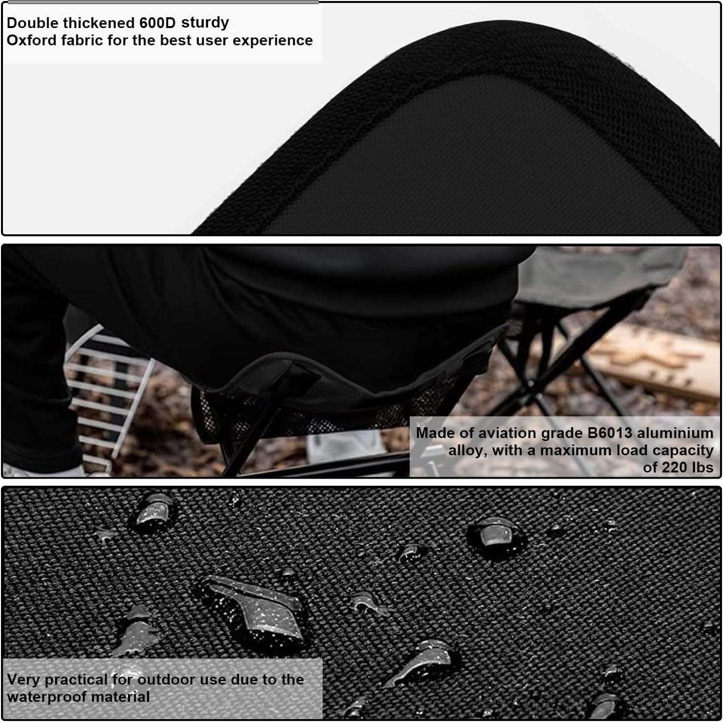 HADUKI Camping Chair Foot Stool,Folding Lightweight Stool Portable Collapsible Camping Stool Retractable Chairs with Carry Bag 220LBS Camping Stools for Indoor Or Camping Fishing Hiking BBQ(Black)