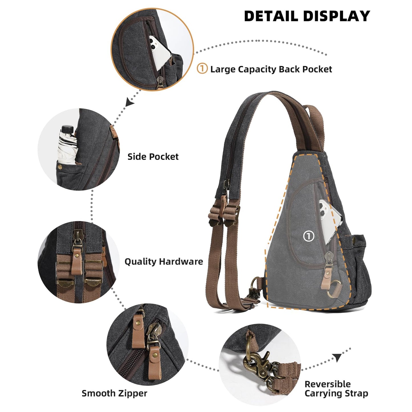 KL928 Canvas Sling Bag - Small Crossbody Backpack Shoulder Casual Daypack Rucksack for Men Women(Small Version)