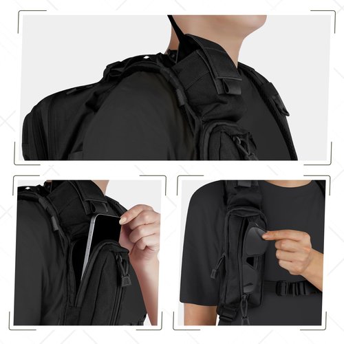 Tactical Molle Accessories Pouch for Backpack Strap, Backpack Strap Pouch Shoulder Strap Molle Attachment Double Zipper Pocket (Black-2 Pack)