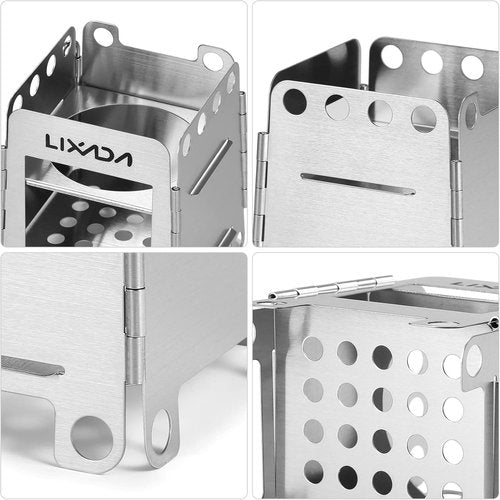 Lixada Camping Stove Stainless Steel Folding Wood Stove Portable Wood Burning Stove Pocket Stove for Outdoor Camping Cooking Picnic